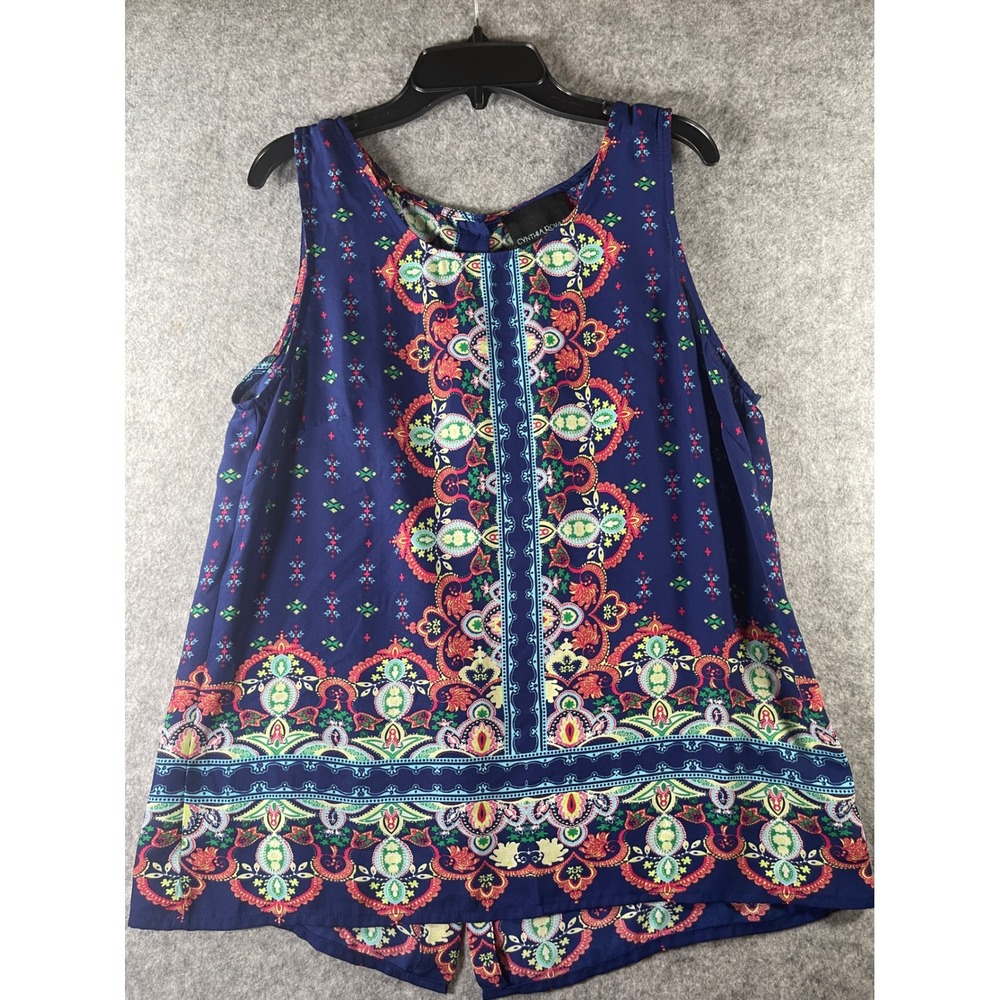 Cynthia Rowley Navy Blue‎ Paisley Medallion Button Back Sleeveless Blouse Small